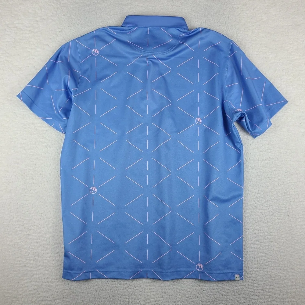 PUMA Arnold Palmer Polo Shirt Mens Large Blue Pink Performance Golf Short Sleeve
